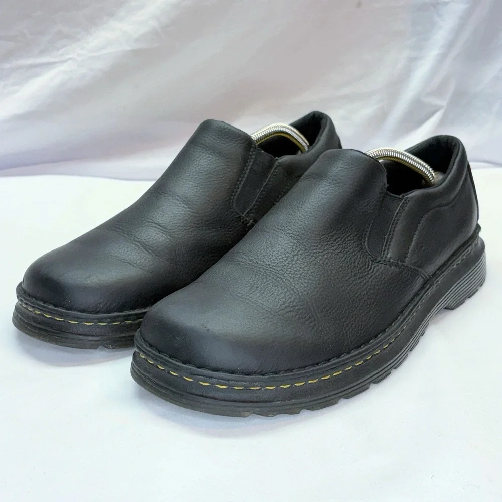 Dr Martens Boyle Slip On Black Leather Shoes Men's US 12 EU 46 Air Cushion Sole